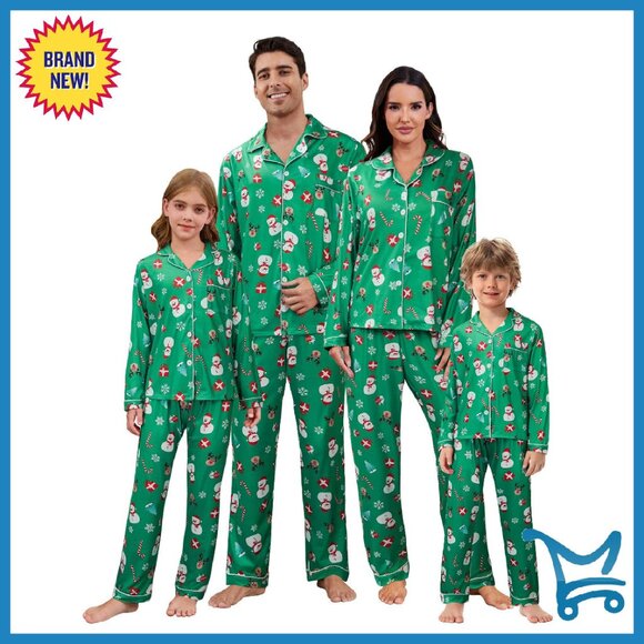 Other - Satin Pajama Set Long Sleeve Button Down Sleepwear Family Matching